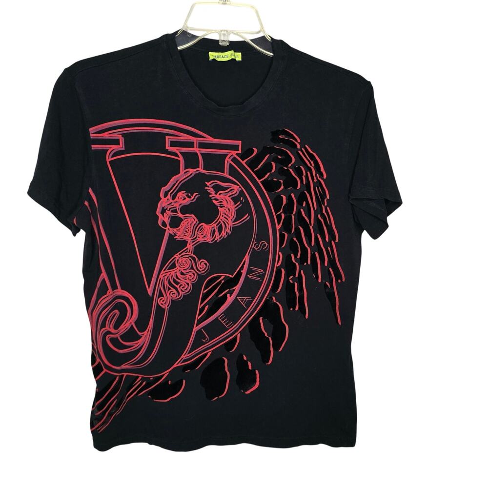 Versace Jeans Black Graphic Logo Tee Red Lion Crest T-Shirt Size Large